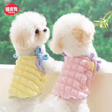 撞色泡泡格小狗狗衣服春夏季薄款透气小型犬猫咪蝴蝶吊带宠物服饰
