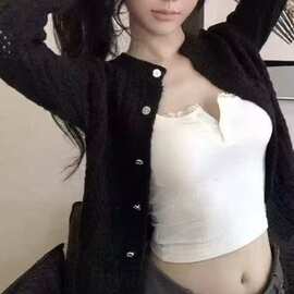通勤风镂空开衫女春秋新款外搭短款修身长袖针织上衣软糯毛衣外套