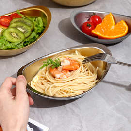 韩式料理碗 304不锈钢元宝碗加厚家用沙拉水果小吃碗创意金色复古