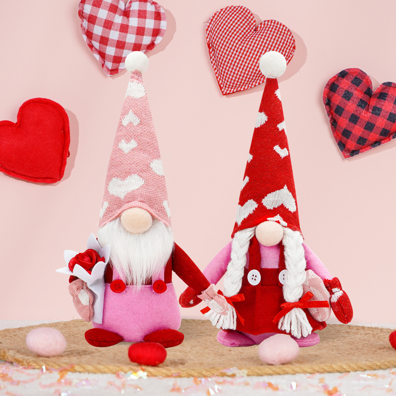Día de San Valentín amor Rosa Rudolph pareja Linda muñeca decoraciones Nueva muñeca sin rostro de San Valentín