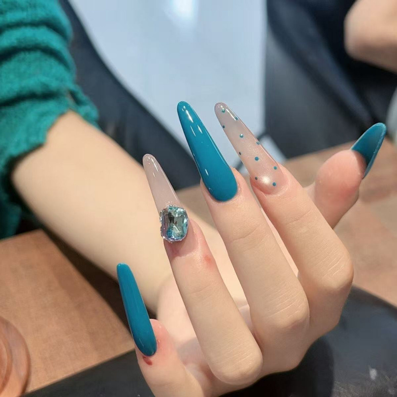 【Blue Tone】Handmade French Polka Dot Manicure, Niche Instagram Style, High-End Look, Brightening Effect, Wholesale Nail Art 【Blue Tone】Handmade French Polka Dot Manicure, Niche Instagram Style, High-End Look, Brightening Effect, Wholesale Nail Art