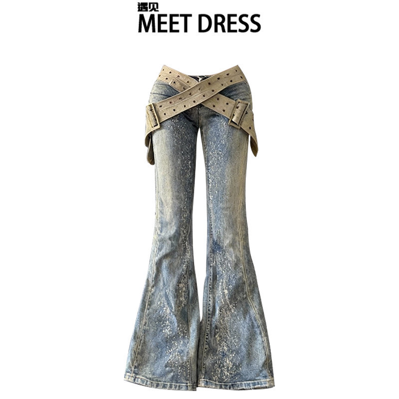 Washed Vintage Slim-Fit Sexy Cross-Waistband Flared Pants for Women, Autumn and Winter Low-Waist Tight-Fitting Butt-Lifting Flared Jeans Washed Vintage Slim-Fit Sexy Cross-Waistband Flared Pants for Women, Autumn and Winter Low-Waist Tight-Fitting Butt-Lifting Flared Jeans