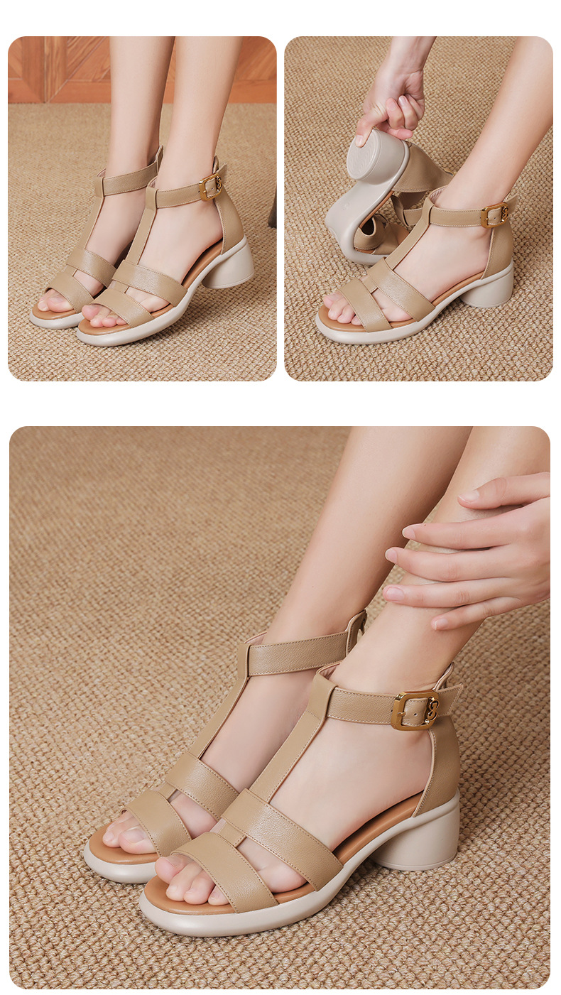 Sandal nữ bít mũi da bò thật đế dày phong cách mẹ bỉm thoải mái — Trắng kem【Da bò lớp đầu】 chi tiết 19