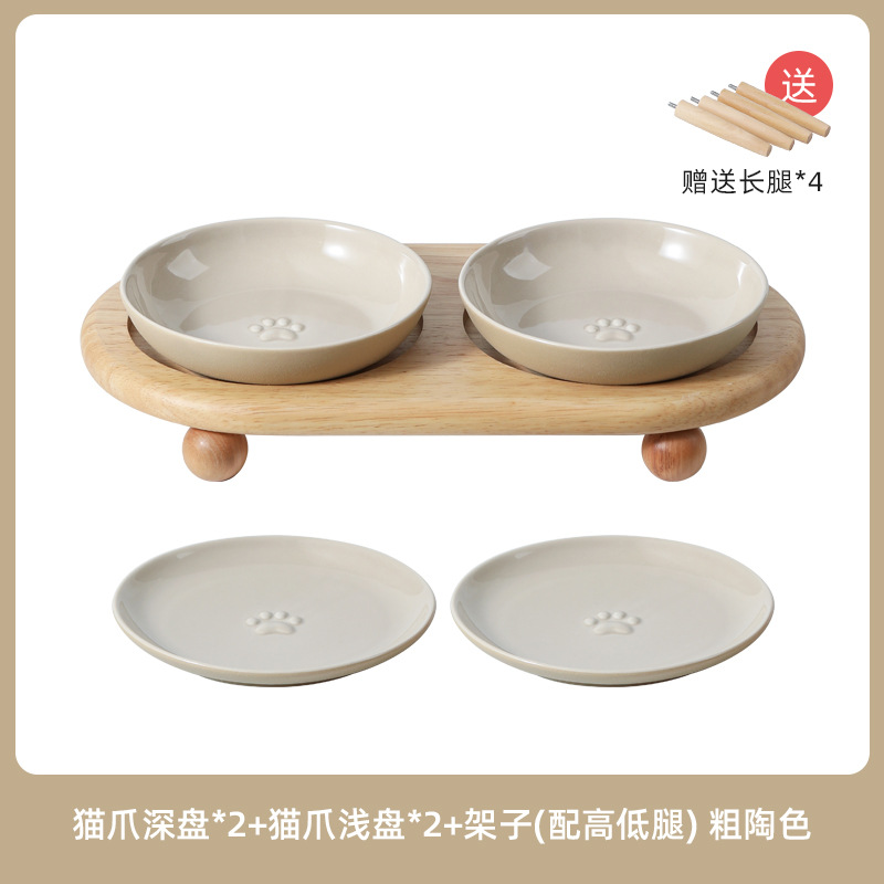 Cerámica de cerámica anti-deslizante poco profundo gato plato gato perro plato platos de comida granos patas de gato bocadillos platos transfronterizos Amazon