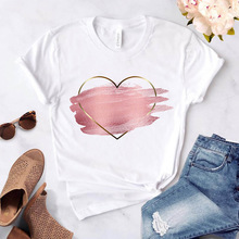 Heart Flower Print Women T-Shirt Ladies Casual Basis O-Colla