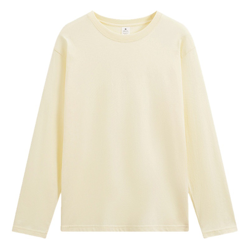 220g de moda nacional de algodón puro de Xinjiang Algodón puro color sólido hombres y mujeres sueltos cuello redondo manga larga Camiseta ropa bottoming camisa fabricante