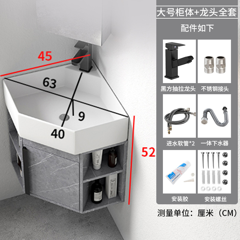 Triángulo montado en la pared gabinete de baño de cerámica lavado a mano lavabo combinación esquina lavabo piscina balcón pequeño apartamento