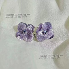 气质温柔风耳饰渐变粉紫花朵耳夹超仙甜美百搭银针花瓣耳钉