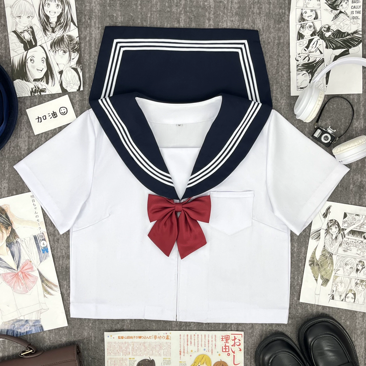 Japanese base student pleated skirt for students, genuine suit, white clothing, (Physicals)