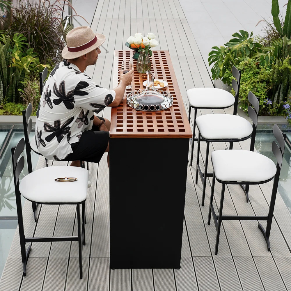 Mesa y silla al aire libre Hotel Residencial Ocio Bar Bar al aire libre Sillas de bar al aire libre Rainproof Sun Rattan Taburetes Muebles de patio