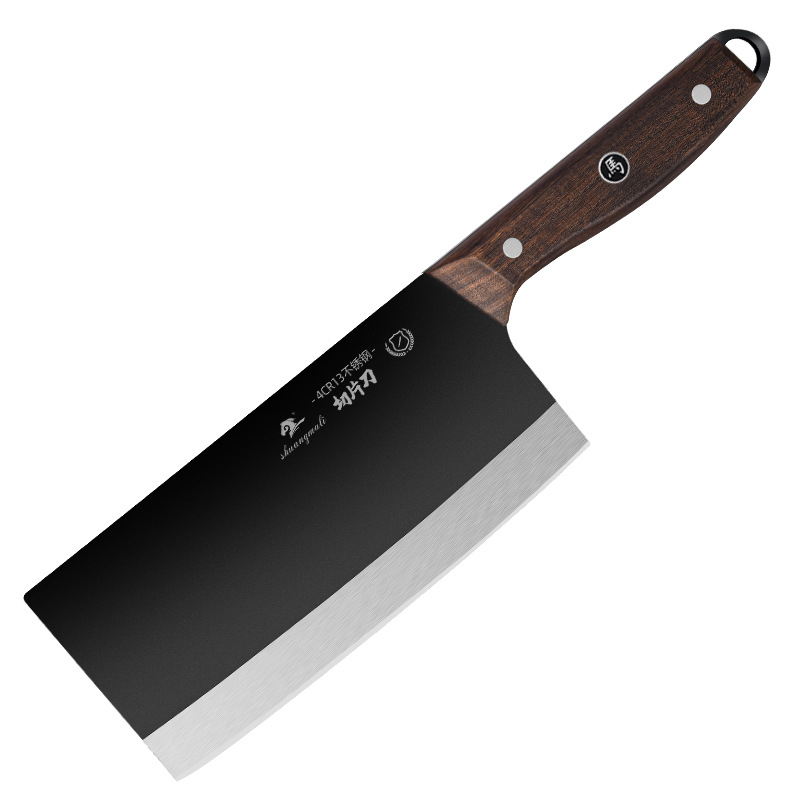 Fábrica directa de doble caballo 4CR13 cuchillo de cocina cuchillo de corte negro mango de tronco afilado herramientas de cocina duraderas