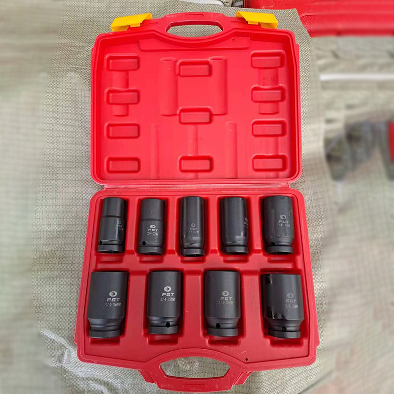 厂家批发1/2寸9件套铬钒钢风炮套筒 汽修机修五金套筒头工具套装