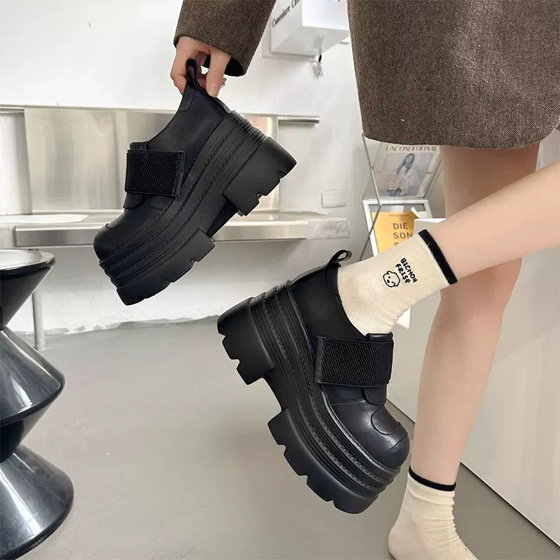 百搭配裙子玛丽珍单鞋子2025新款秋季黑色魔术贴增高厚底小皮鞋女