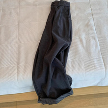 日系复古深灰色呢料卷边休闲裤女秋冬高腰显瘦宽松直筒阔腿长裤子