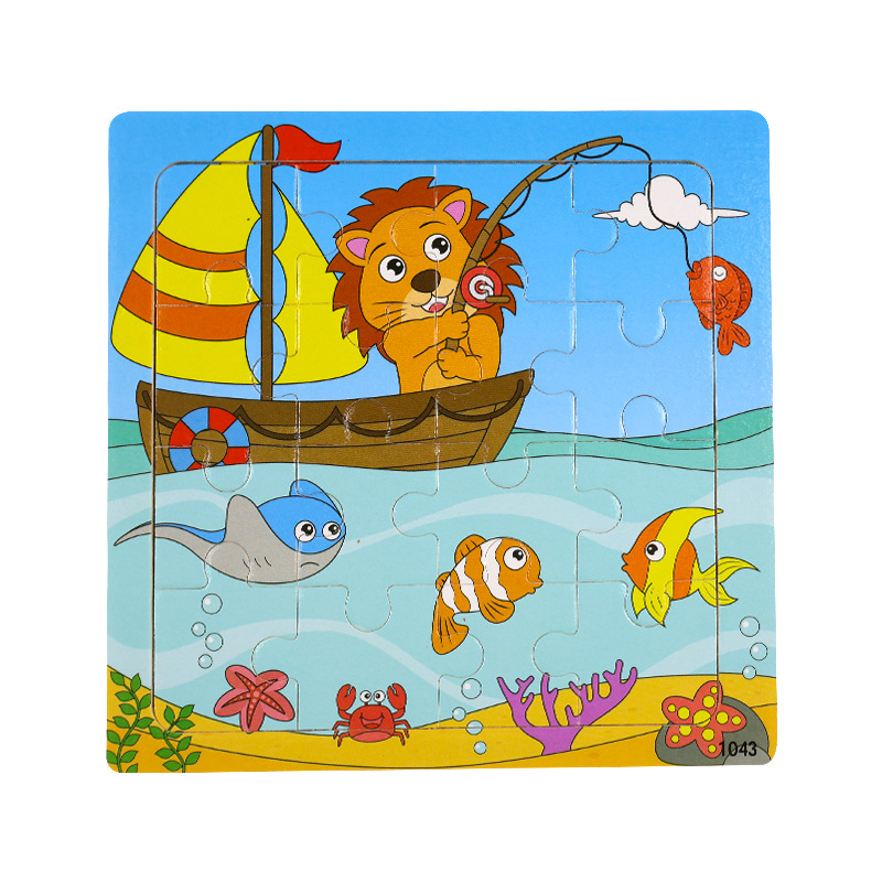 16 piezas de puzzle de madera para niños animales dinosaurios dibujos animados puzzle plano de madera para bebés de educación temprana juguetes de inteligencia image 48