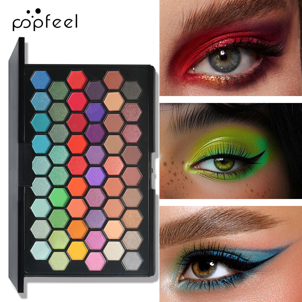 Popfeel 54-Color Eyeshadow Palette Earth Color Cross-Border European and American Makeup Eyeshadow Matte Pearlescent Stage Makeup Flash