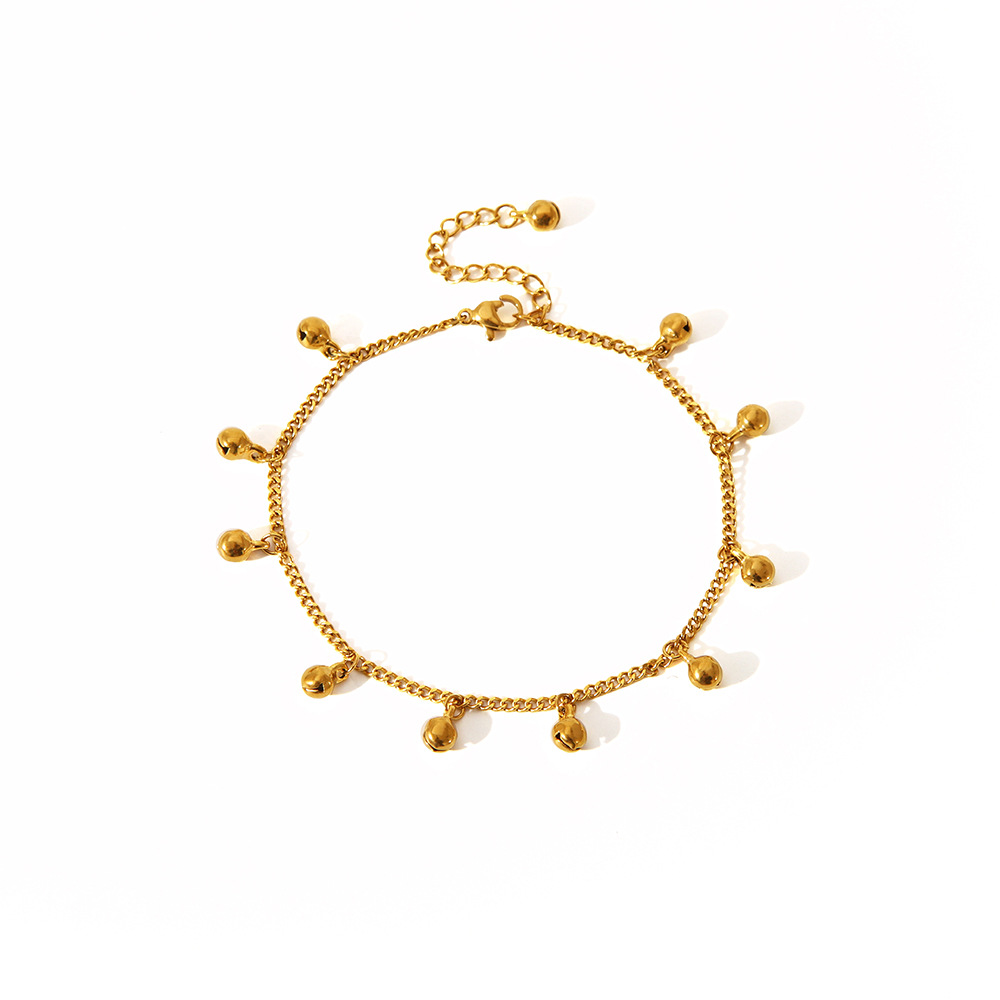 Estilo étnico transfronterizo europeo y americano, campana de nicho simple hecha a mano, tobillera, personalidad de moda femenina, adornos para pies de acero de titanio chapado en oro de 18K