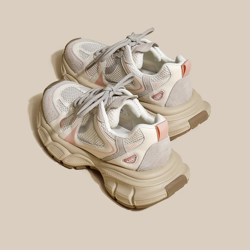 老爹鞋女2024年夏秋季款網面厚底增高時尚系帶休閒百搭運動鞋