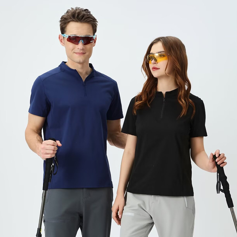 2025 Summer New Men's and Women's Quick-drying Short-sleeved Half-zipper Sports T-shirt Fashion Running Fitness Training Clothes