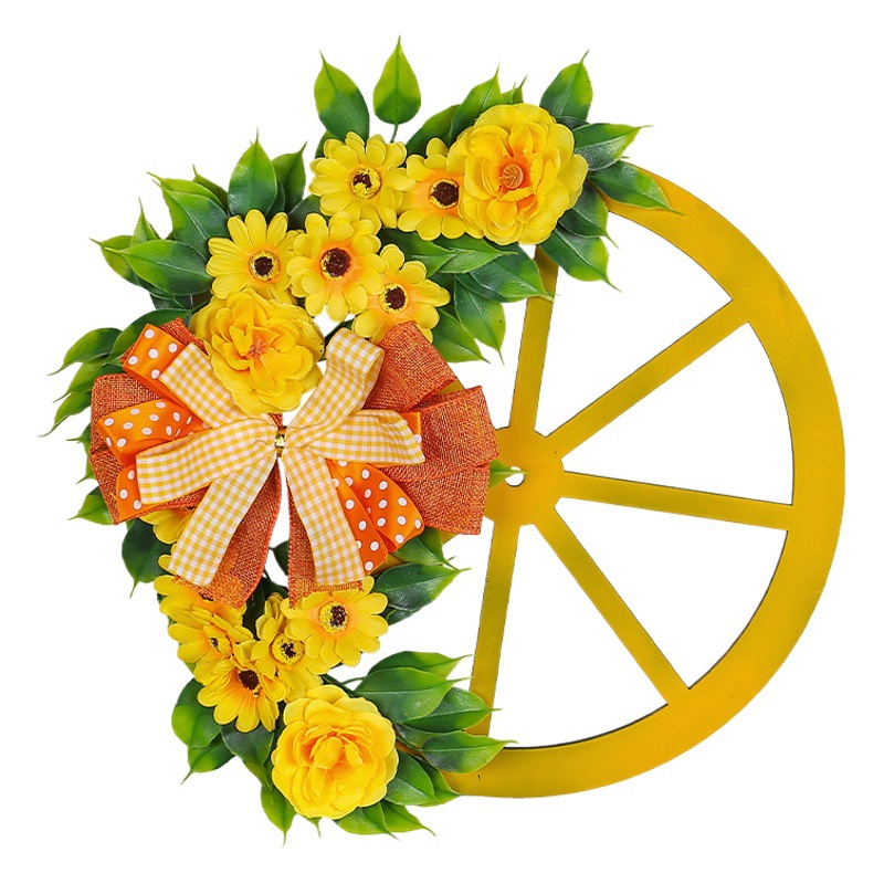 Rueda de flor amarilla de primavera Garland 2024 transfronteriza Venta caliente simulación arco Garland creativo rueda de madera flor decorativa al por mayor