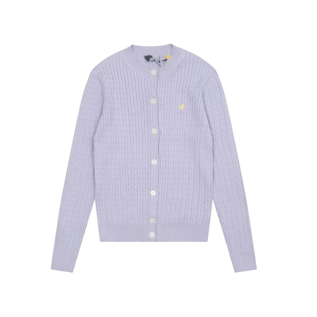 QRコードでスキャン可能〜国境を越えた貿易用RLラルフローレス刺繍入りベーシックで万能な麻編みニットカーディガン長袖