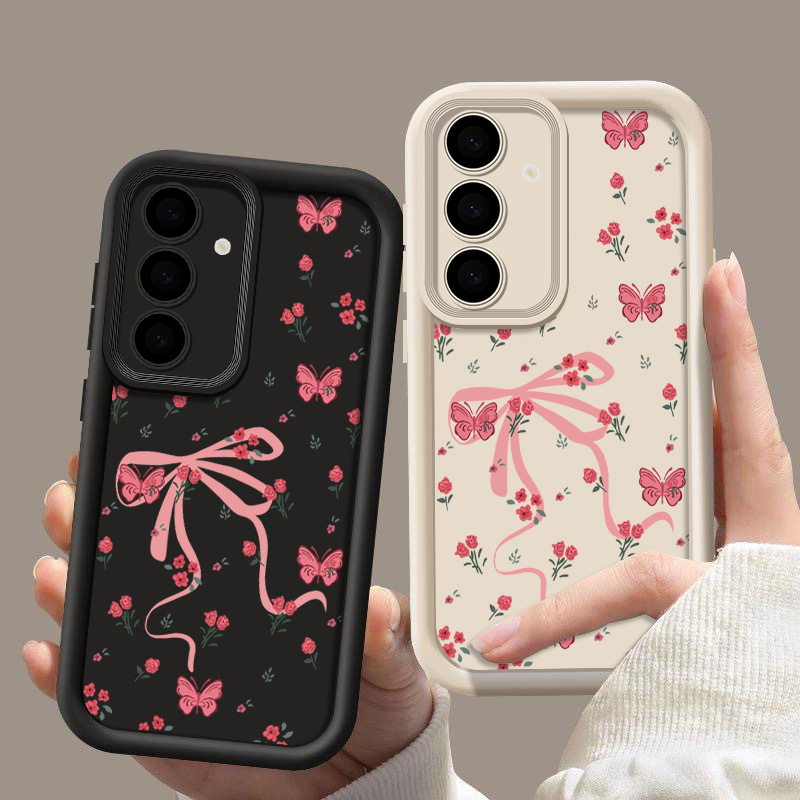 Suitable for Samsung S25Ultra Painted Bow Mobile Phone Case S24 Full Screen Butterfly A56 Tianyan Ladder Full Cover Case