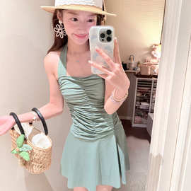 夏季新款连体泳衣女显瘦露背修身性感小胸聚拢仙女范泡温泉游泳衣