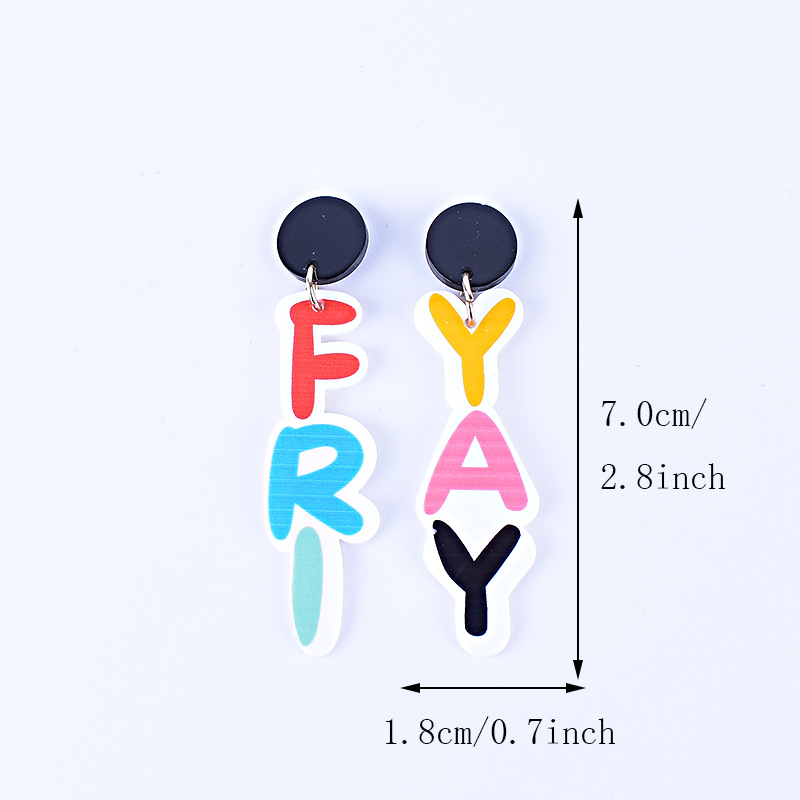15g Weight Drop Earrings Classification 1 Pair Quantity Holiday, Daily Occasion Acrylic Material Letter Pattern Women's Gender Printing Design Simple Style, Classic Style Style 1 Pair Simple Style Classic Style Letter Printing Arylic Drop Earrings 4