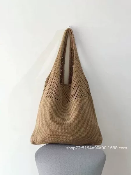 Woven Hollow-Out Large-Capacity Tote Bag for Women, Spring and Summer Shoulder Bag, Beach Vacation Knit Bag, Fashionable and Versatile