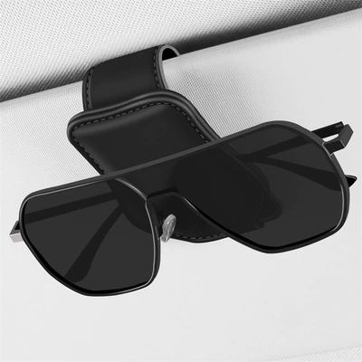 Car Sun Visor Multifunctional Glasses Holder, Ticket and Card Organizer, Nappa Leather Car Sunglasses Clip, Car Interior Accessory (Car Glasses Clip/Bill Clip) - 3082-black-glasses-clip