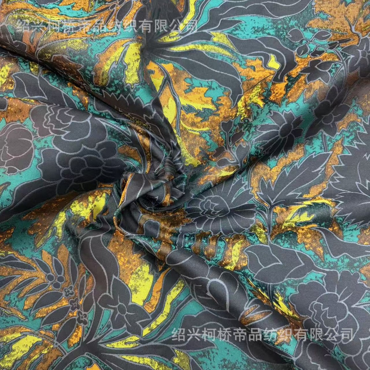 抖音爆款跑量中式复古抽象马甲外套阔腿裤提花布现货面料厂家直销