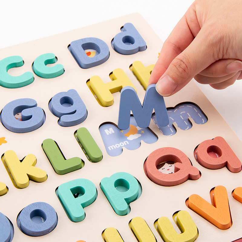 Mayúsculas y minúsculas rompecabezas de madera para niños cartas en inglés kindergarten iluminación inteligencia desarrollo bebé educación temprana juguetes educativos