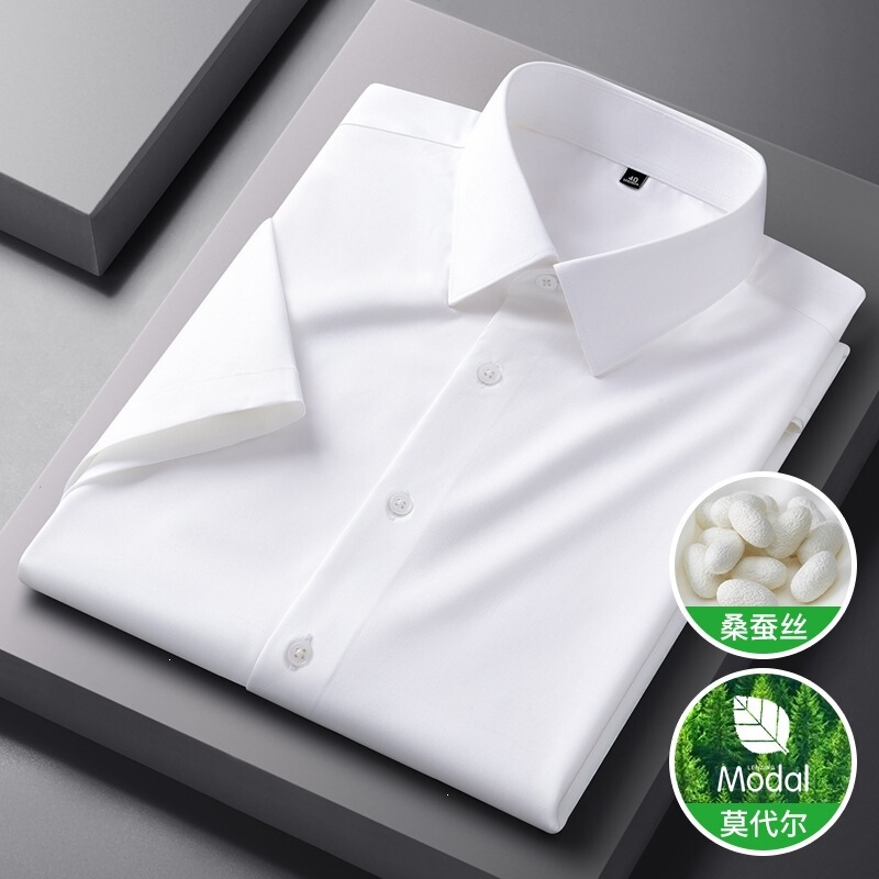 Crocodile Paul &amp; D900 White Hand-Drawn Silk Modal Short-Sleeve Shirt Series