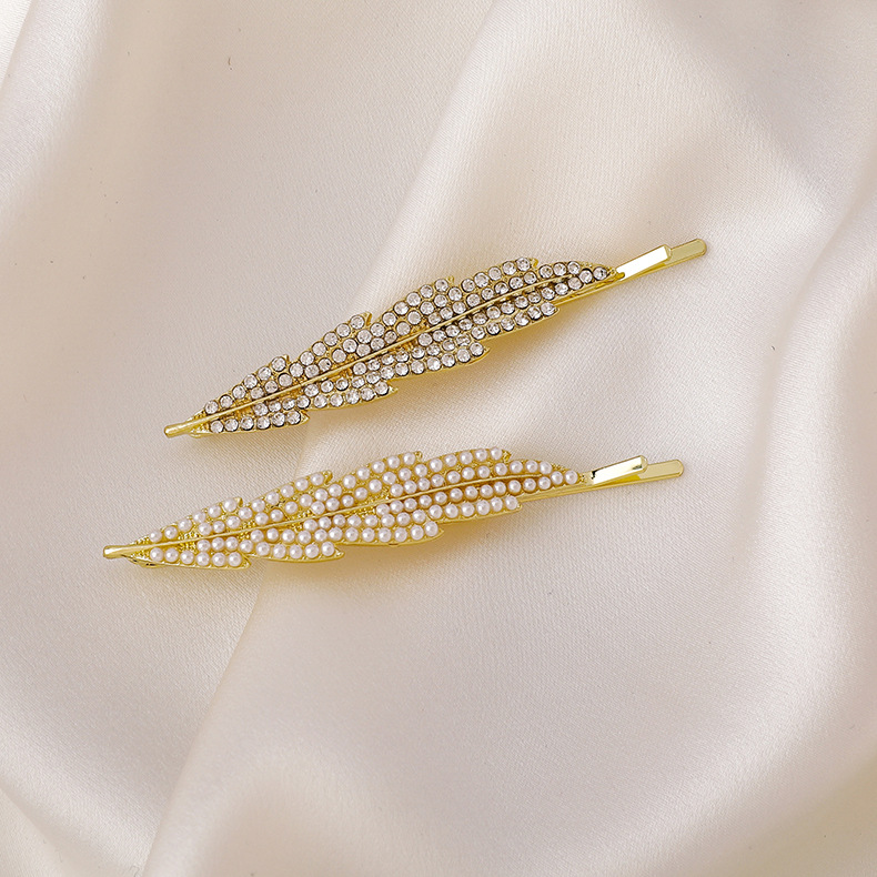 Fashion Feather Leaf Pearl Rhinestone Side Clip display picture 2