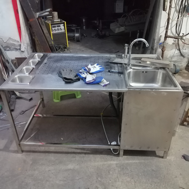 304不锈钢水槽双槽组合 可抽拉水管清洗操作台 商用不锈钢水槽