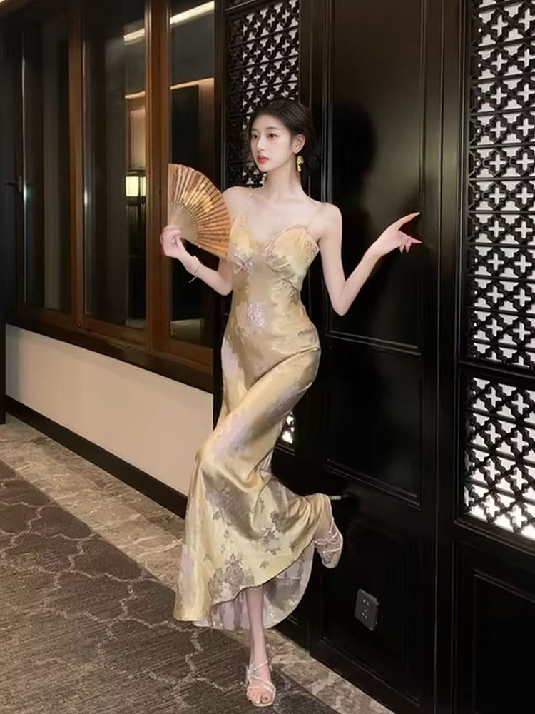 Bộ áo khoác và váy hai dây phong cách cổ điển Trung Hoa mới, quý tộc mùa hè, form rộng ZX M6090 — Áo khoác, Váy hai dây