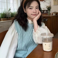 韩系软糯针织马甲女秋冬新款文艺麻花叠穿百搭马夹背心上衣女1074