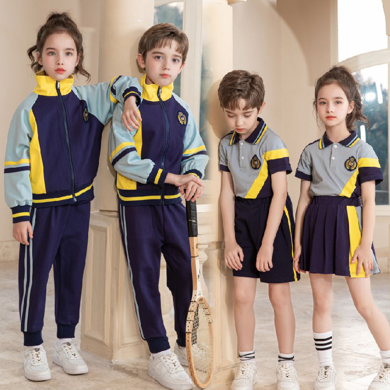 幼兒園園園小學生集體春遊班服男女孩學院風春夏裝運動校服四件套