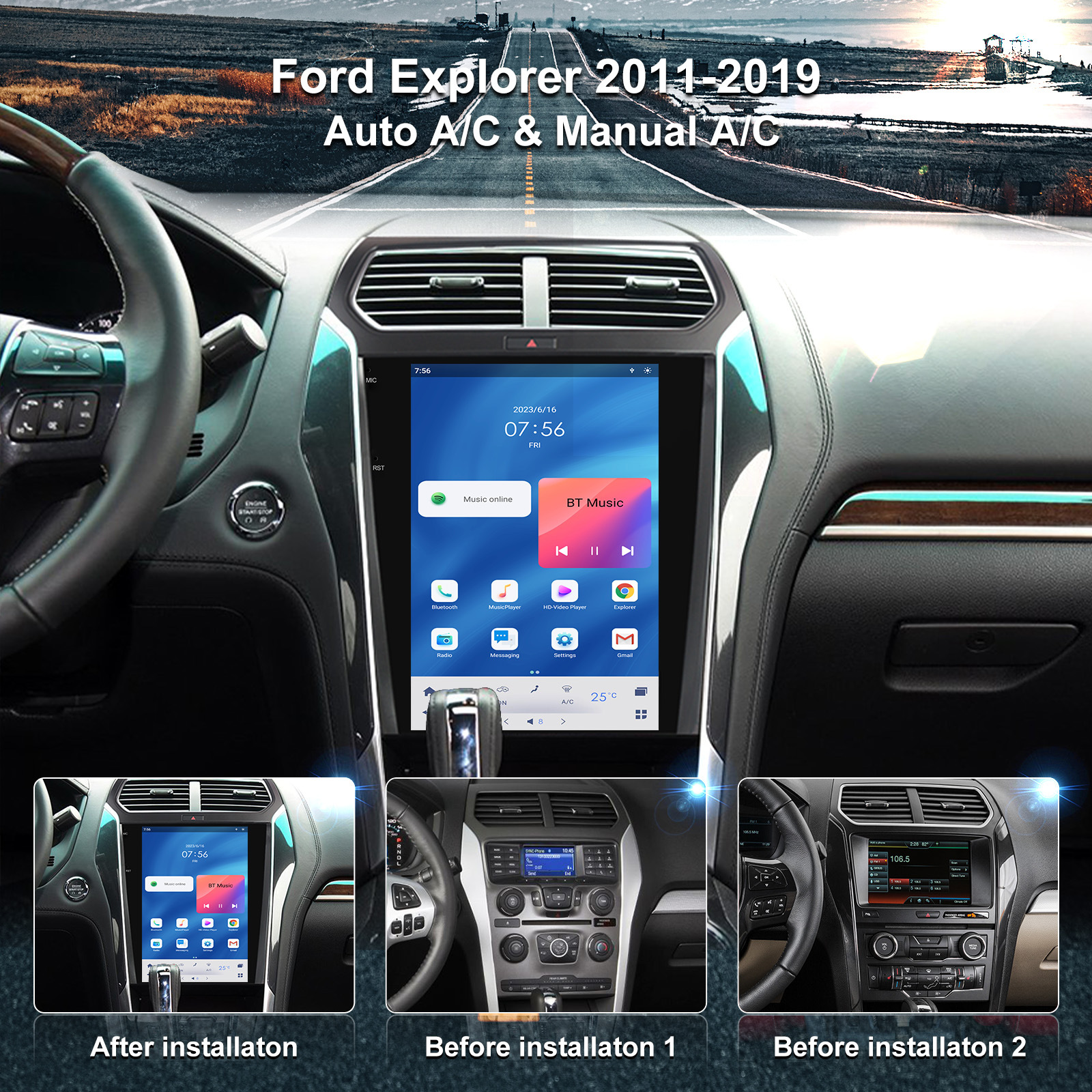 12.1 inch Explorer 2011-2019 Car Android AI Voice Control Vertical Screen Navigation