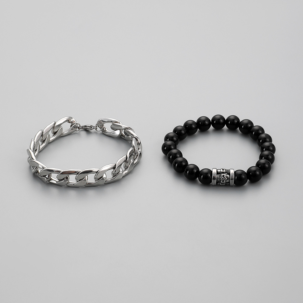 Punk Geometric Stainless Steel Alloy Glass Chain Men's Bracelets display picture 3