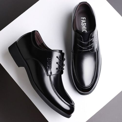 Soft genuine leather and green leather shoes with insole height, breathable business formal lace-up black men's shoes, soft sole, round head, single shoes