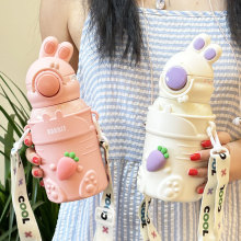 兔yoyo儿童保温杯316小学生吸管水杯子高颜值卡通显温弹跳喝水壶