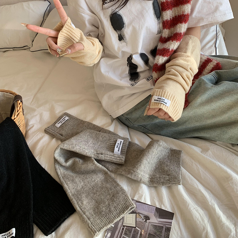 Mujeres guantes de medio dedo de otoño y invierno lindo estilo coreano medio dedos de escritura guantes calientes mangas de lana de punto
