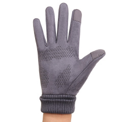Warm winter suede velvet windproof, cold-proof, and touchscreen-compatible fleece-lined thick cycling gloves for men—wholesale, cute designs available for women