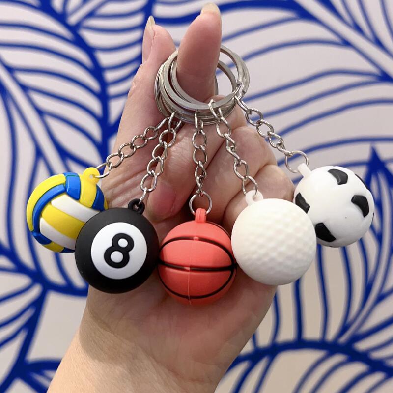 Creative simulation pvc key chain stereo basketball pendant football bag pendant cute tennis cartoon billiards batch