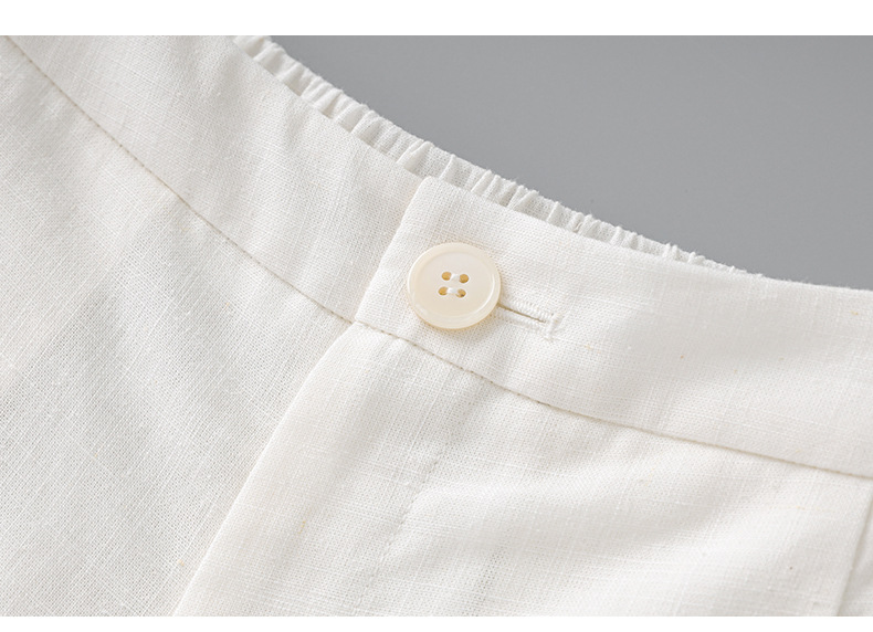 Quần culottes nữ ống rộng vải lanh phong cách cổ điển giản dị, dáng suông rộng, mặc đi làm hoặc dạo phố mùa hè — Màu trắng chi tiết 17