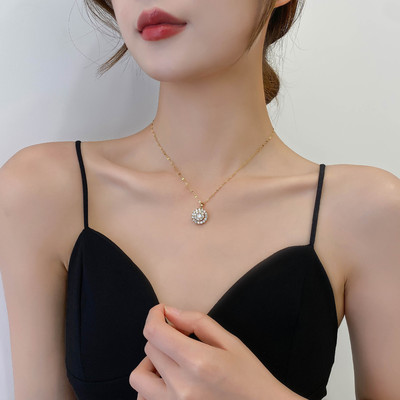 钛鋼新款時來運轉時尚锆石項鏈18k吊墜潮女氣質钛鋼不掉色鎖骨鏈