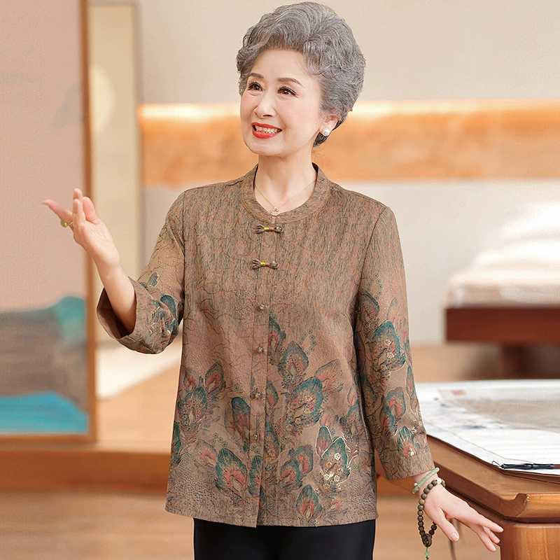 Бабушкин весенне-летний топ с рукавами три четверти, женский свободный костюм для 70-летних, среднего и пожилого возраста, тонкая верхняя одежда для мамы, рубашка