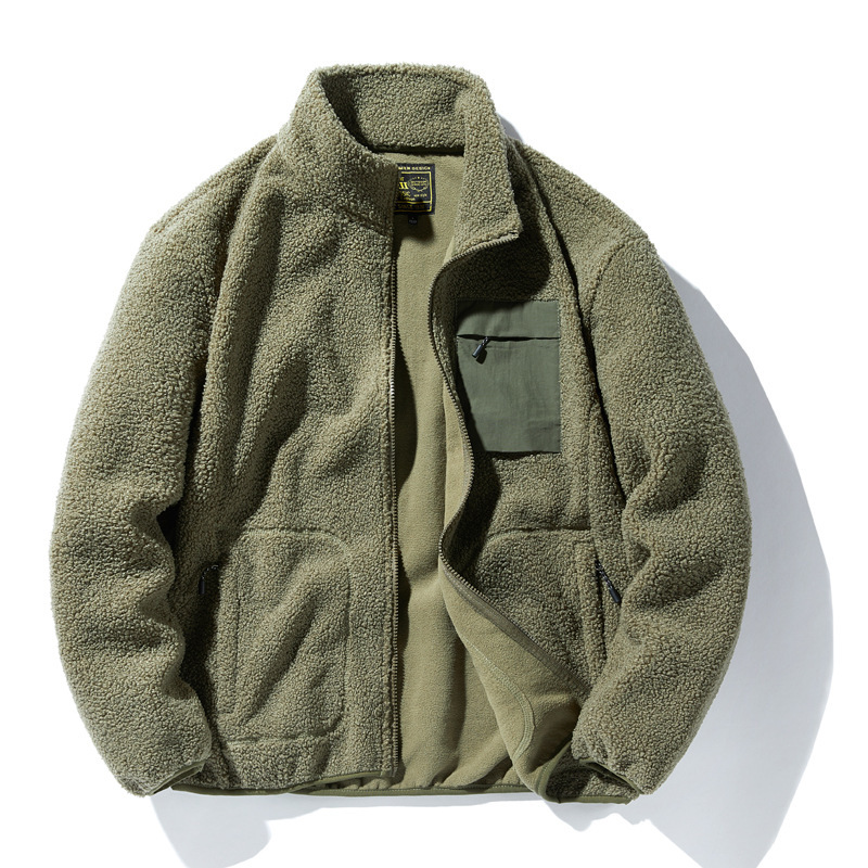 Outdoor Sports Teddy Velvet Jacket Men's Autumn and Winter Fleece Jacket Stand Collar Loose Fleece-lined Thickeneded Warm Jacket Hot Style