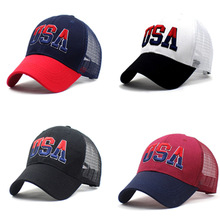 2021跨境亚马逊帽子大绣花棉美国旗棒球帽经典美国USA绣花鸭舌帽
